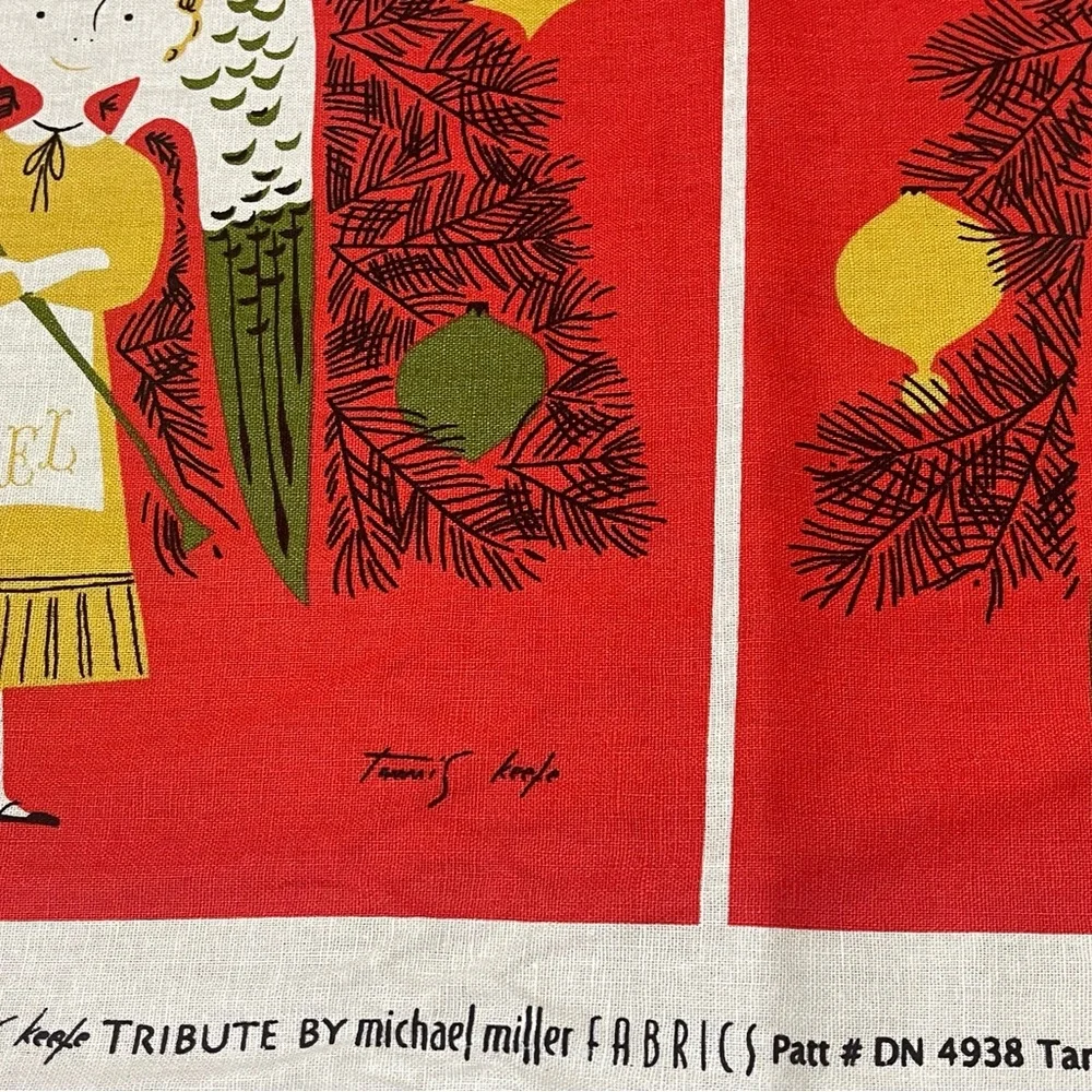 Michael Miller Fabric Panel Chinese Christmas Angel Tree Art Signed MCM Quilt